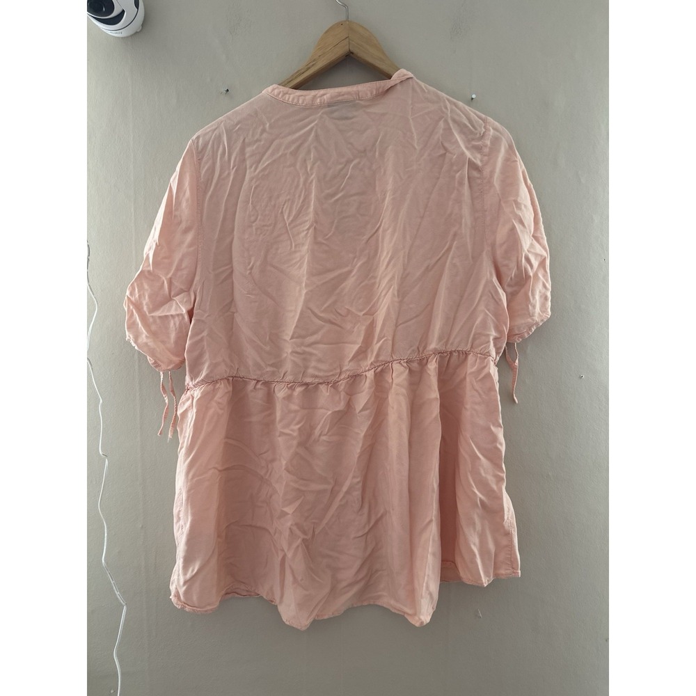 Torrid Womens Challis Tie Short Sleeve Top Size 2X Peach Pink Button Front - Picture 3 of 8